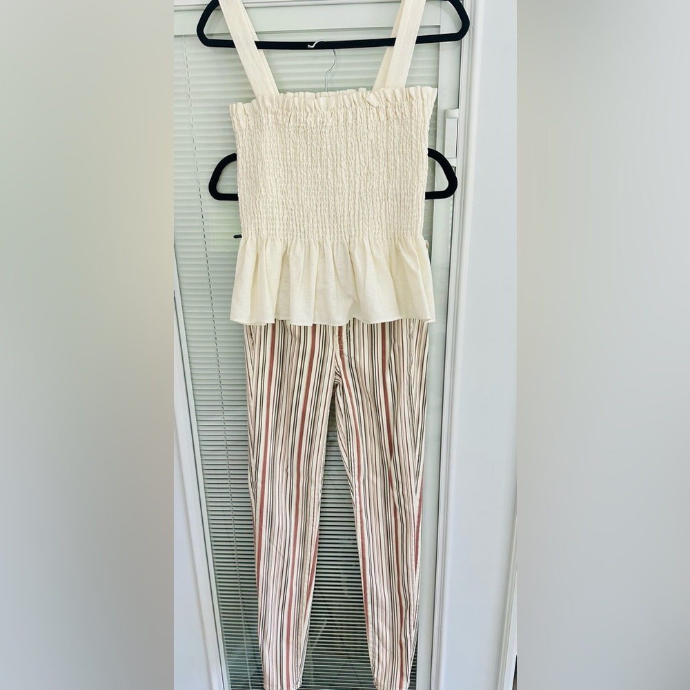 2 Piece Set - American Eagle Outfitters Cream and Brown Straight Leg Pants